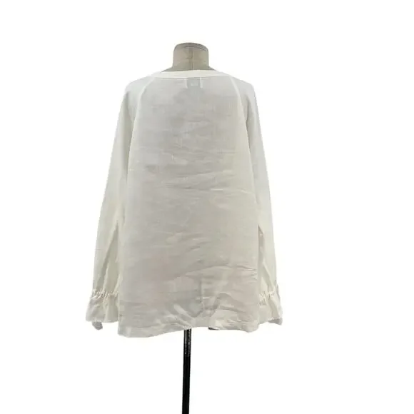 Wrap‎ London Peasant Top Blouse Long Sleeve Ruffle Linen White Size US 12 - Picture 8 of 11